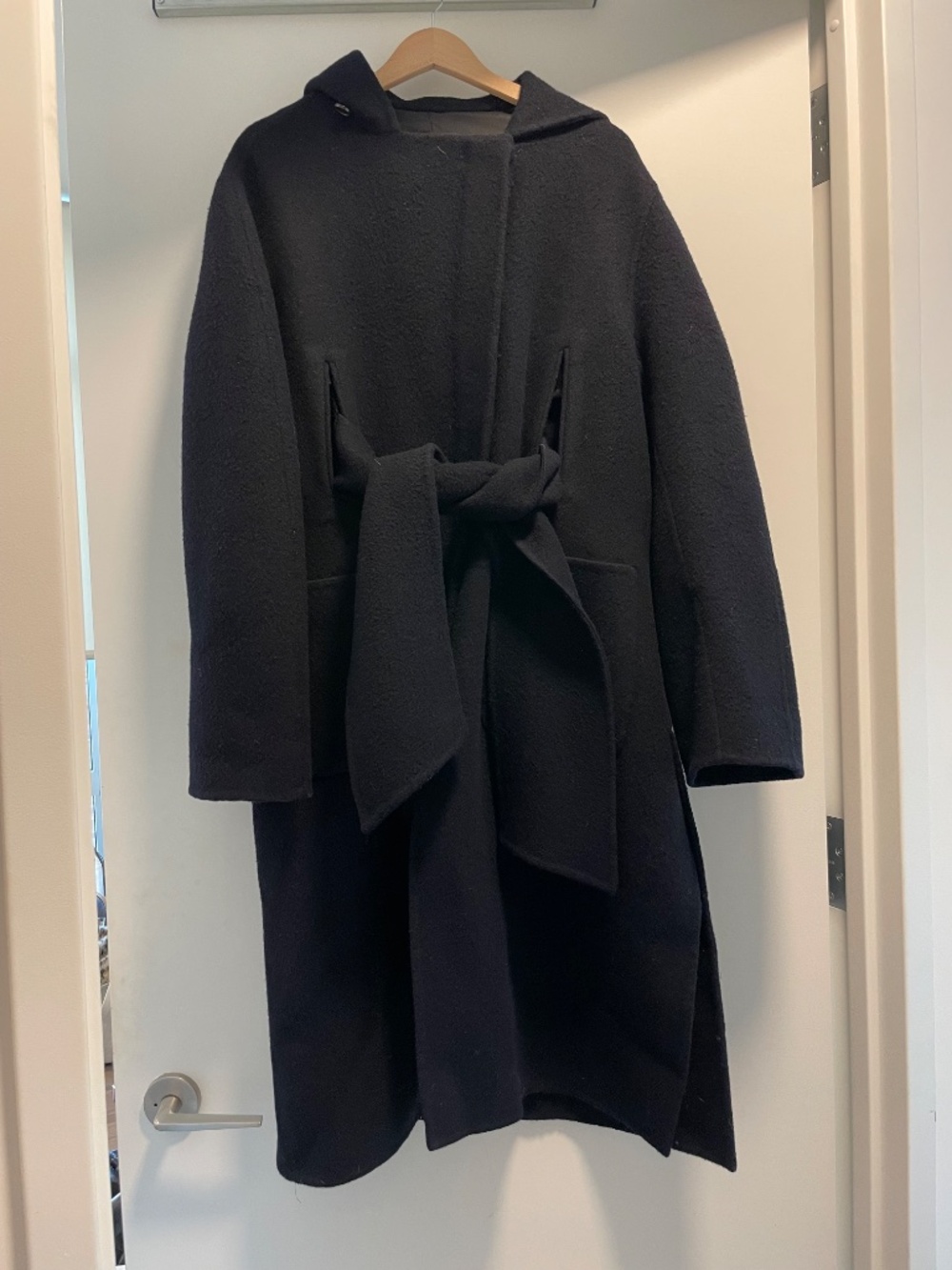 Recto Black Hooded Handmade Belted Coat